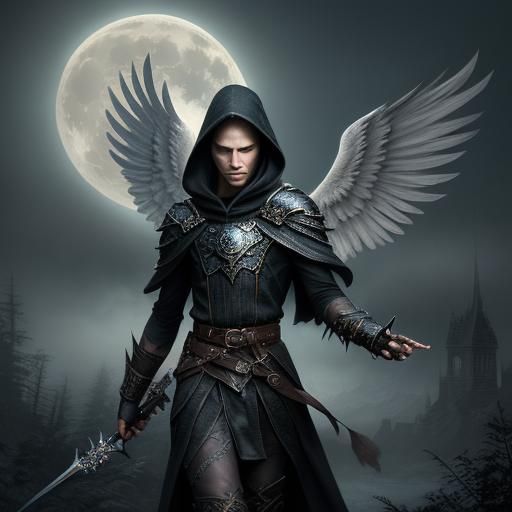 Aasimar Rogue in Ethereal Flight, Fantasy Art