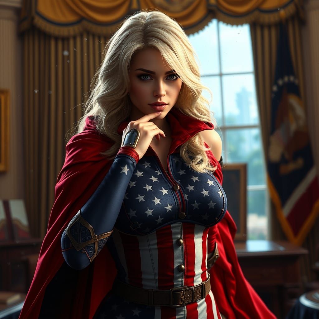 American Flag Superheroine Confronts Politician