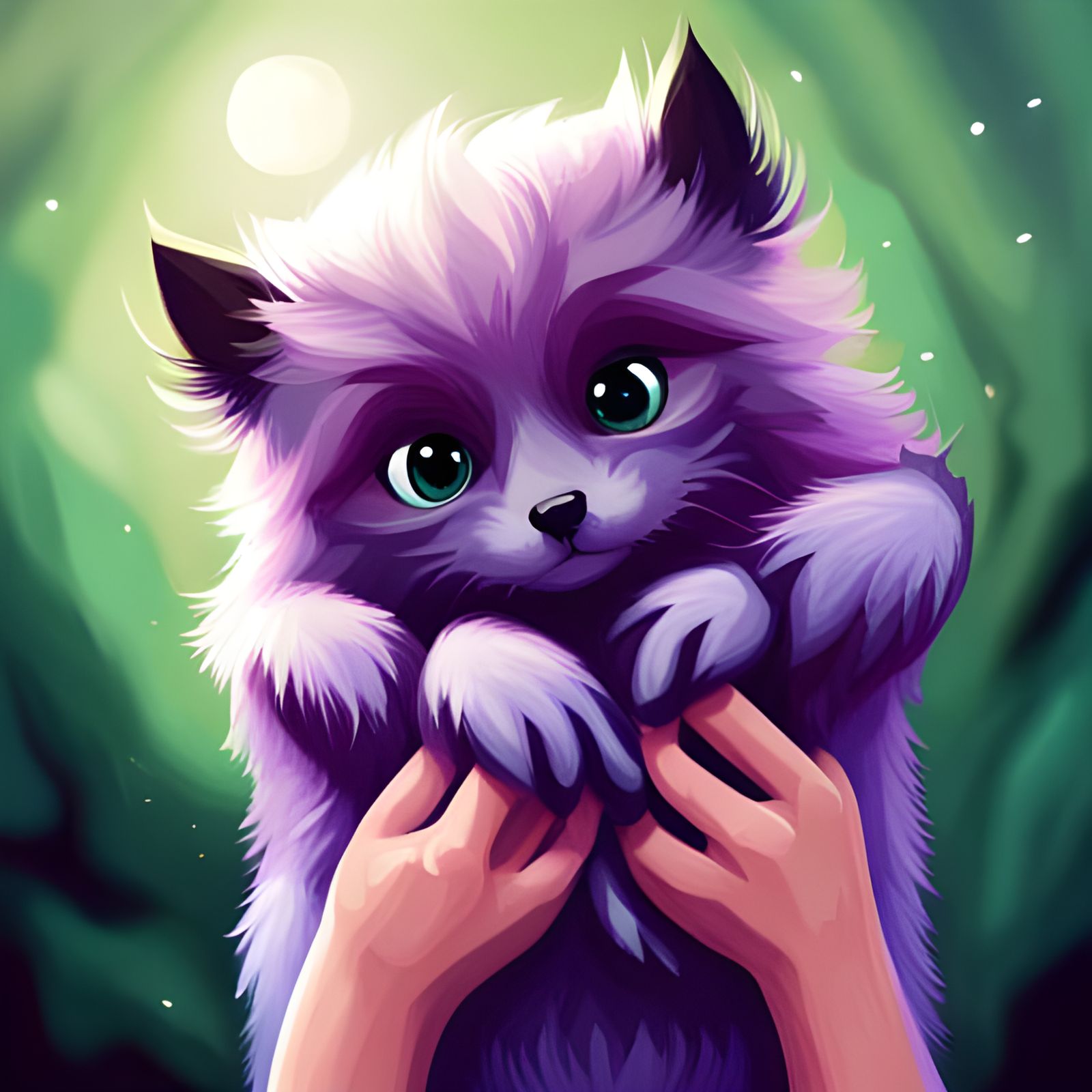 Cute Purple Fluffy Creature in Hands