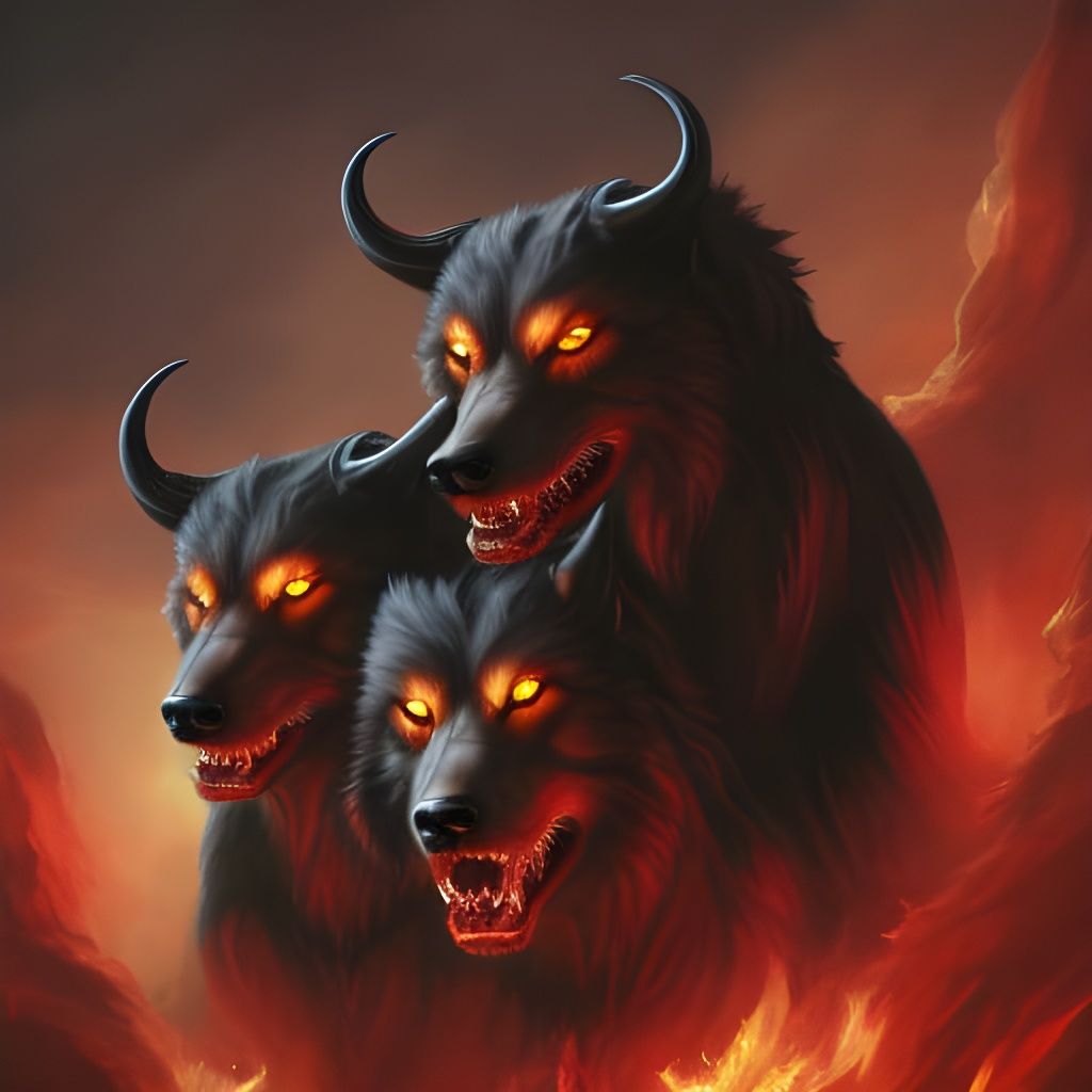 Hyperdetailed Portrait of Cerberus, Three-Headed Hellhound