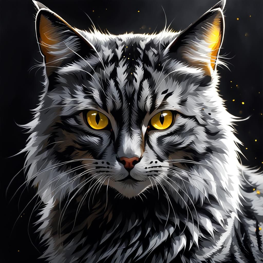 Fierce Tom Cat Portrait in Digital Painting Style