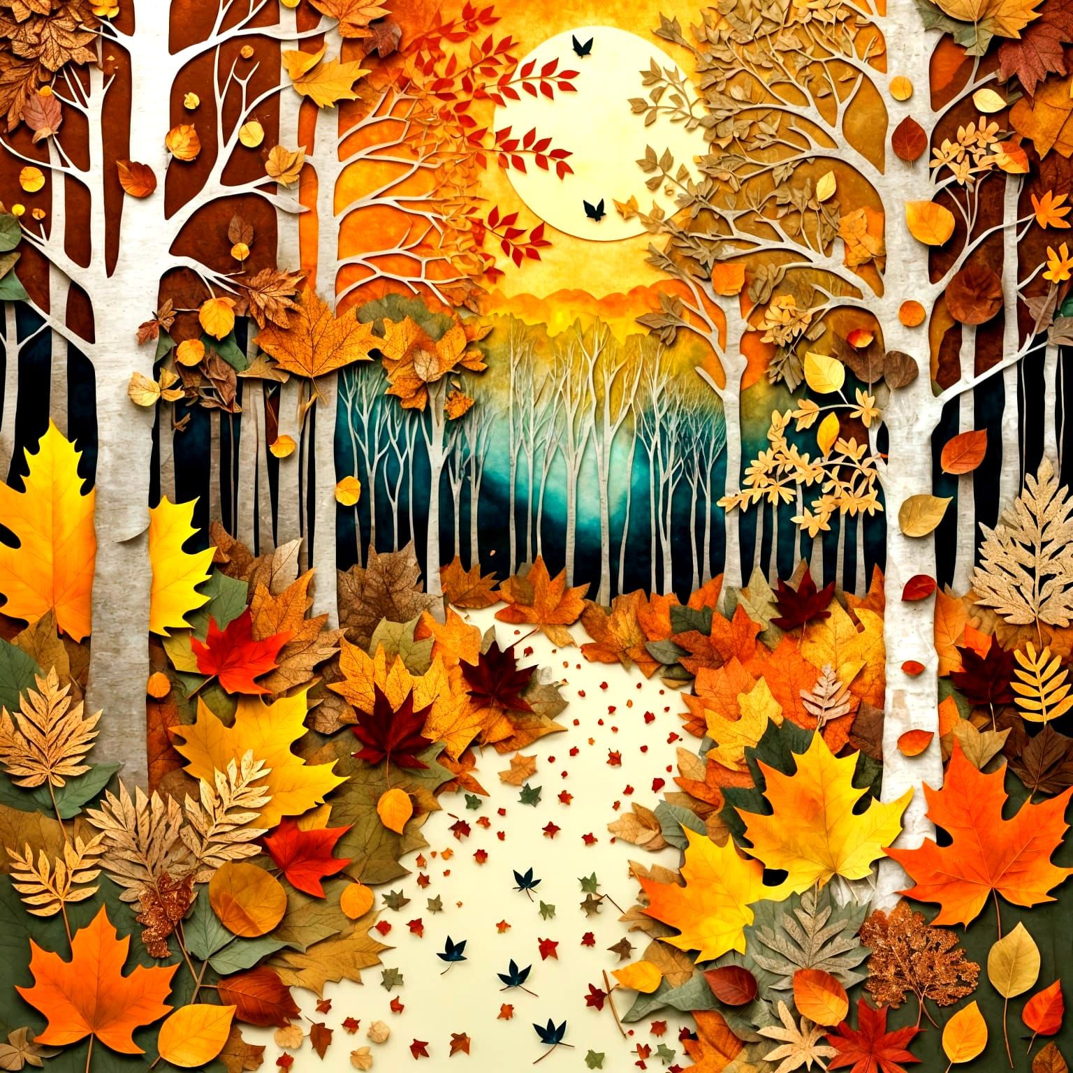 Autumnal Twilight Squirrel: Paper Collage Masterpiece