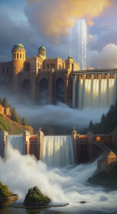 Dam in the Sky: Surreal Oil Painting Landscape