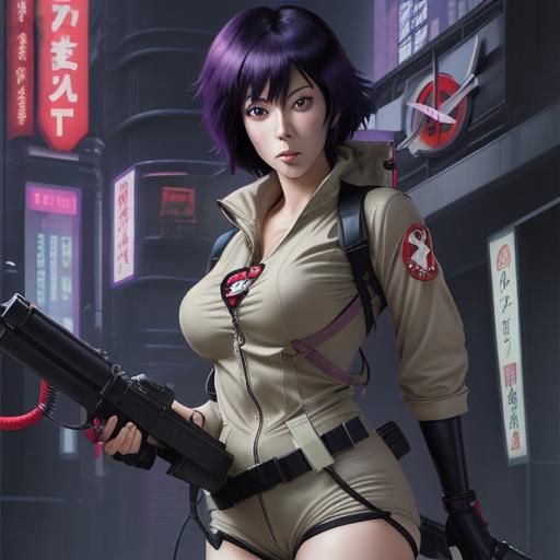 Motoko Kusanagi as Ghostbuster in Anime Style
