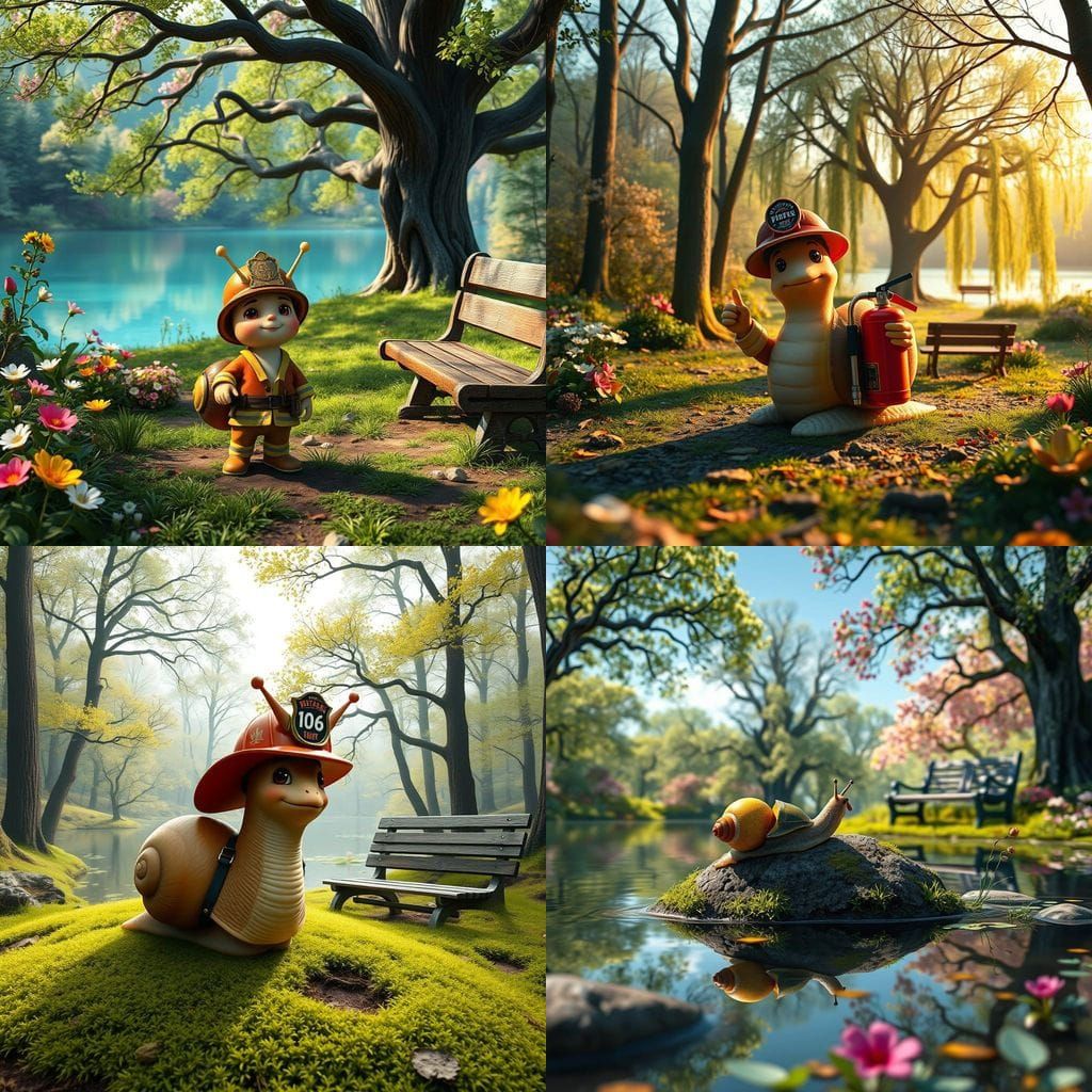 Snail Firefighter in Vibrant Spring Landscape