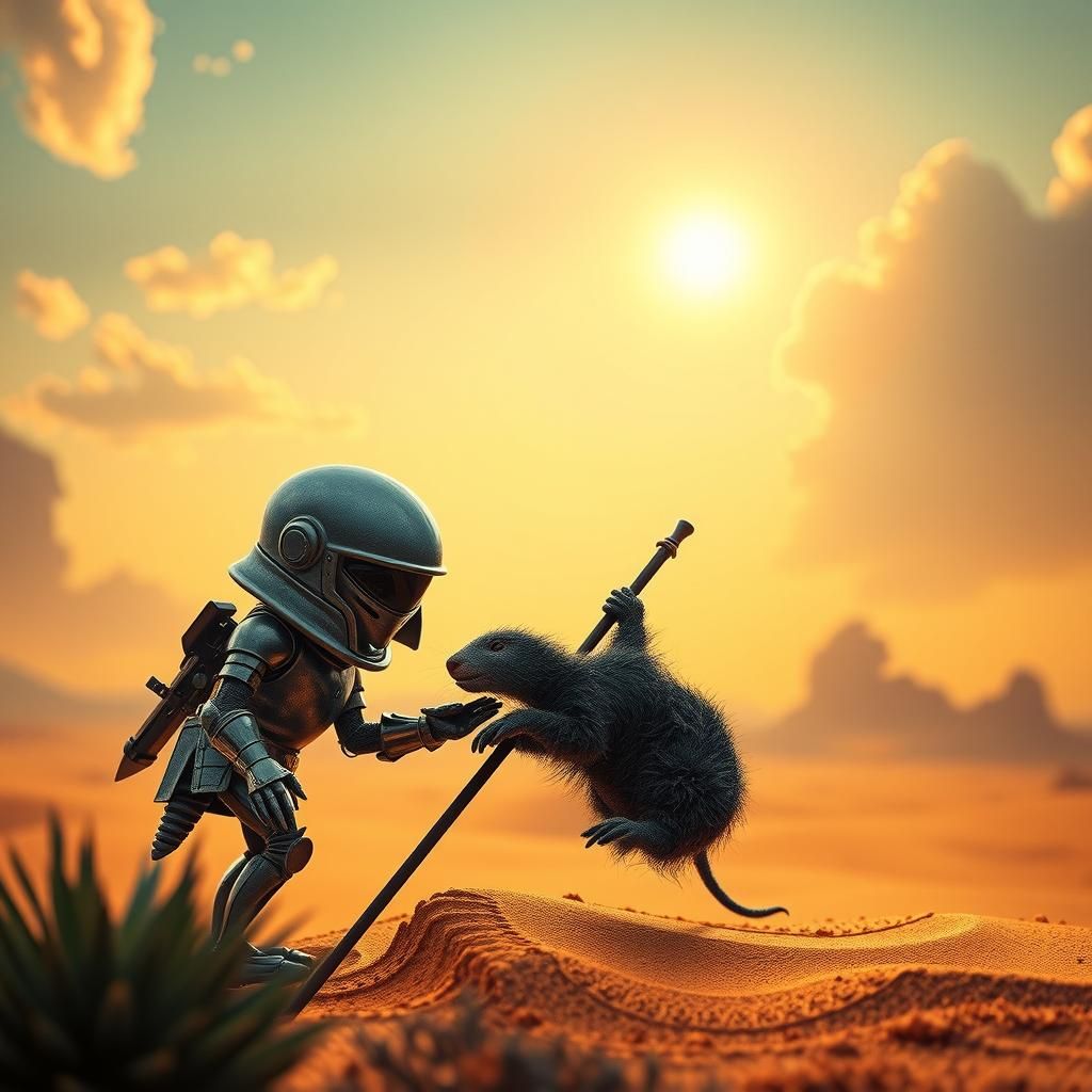Surreal Alien Knight and Blind Mole Encounter