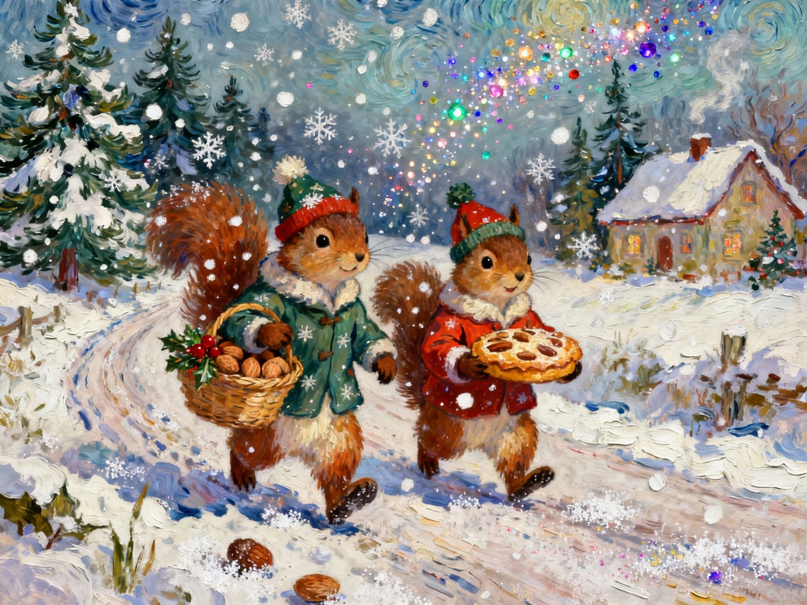 Christmas Squirrels Walk Through Snowy Wonderland
