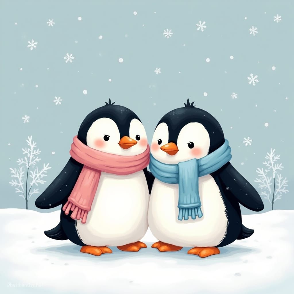 Chubby Penguins in Cozy Winter Wonderland
