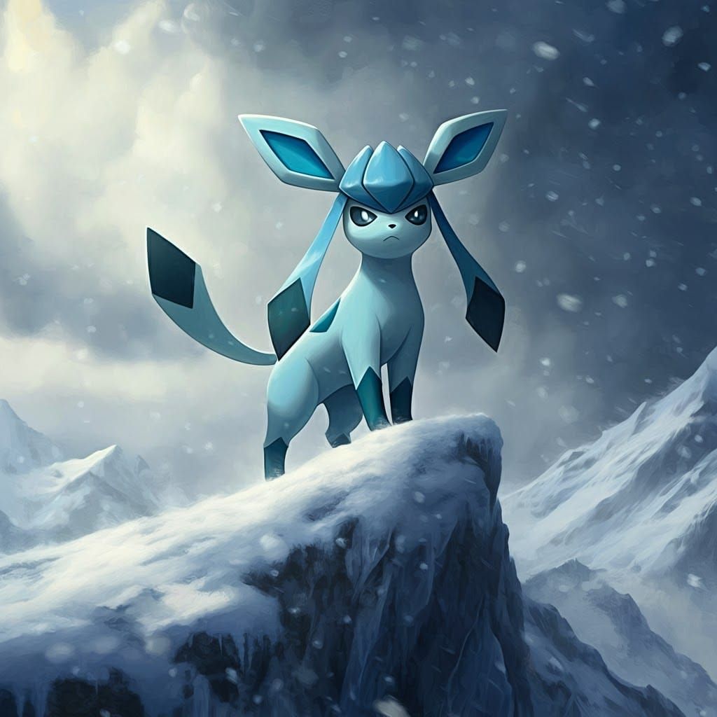 Glaceon Victorious in Blizzard, Oil Painting Style