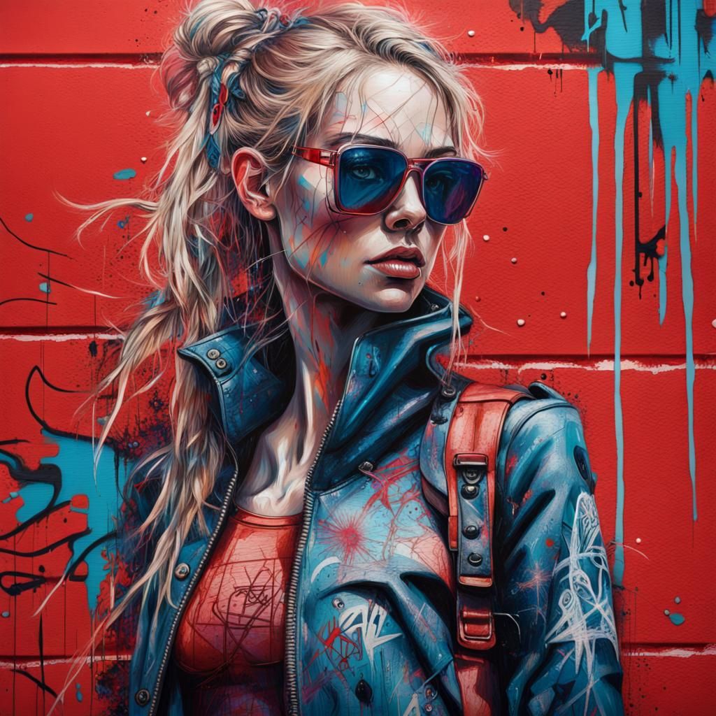 Cyberpunk Supergirl Graffiti Art Portrait