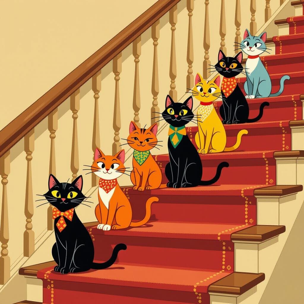 Retro Cat Family Portrait in 1970s Style