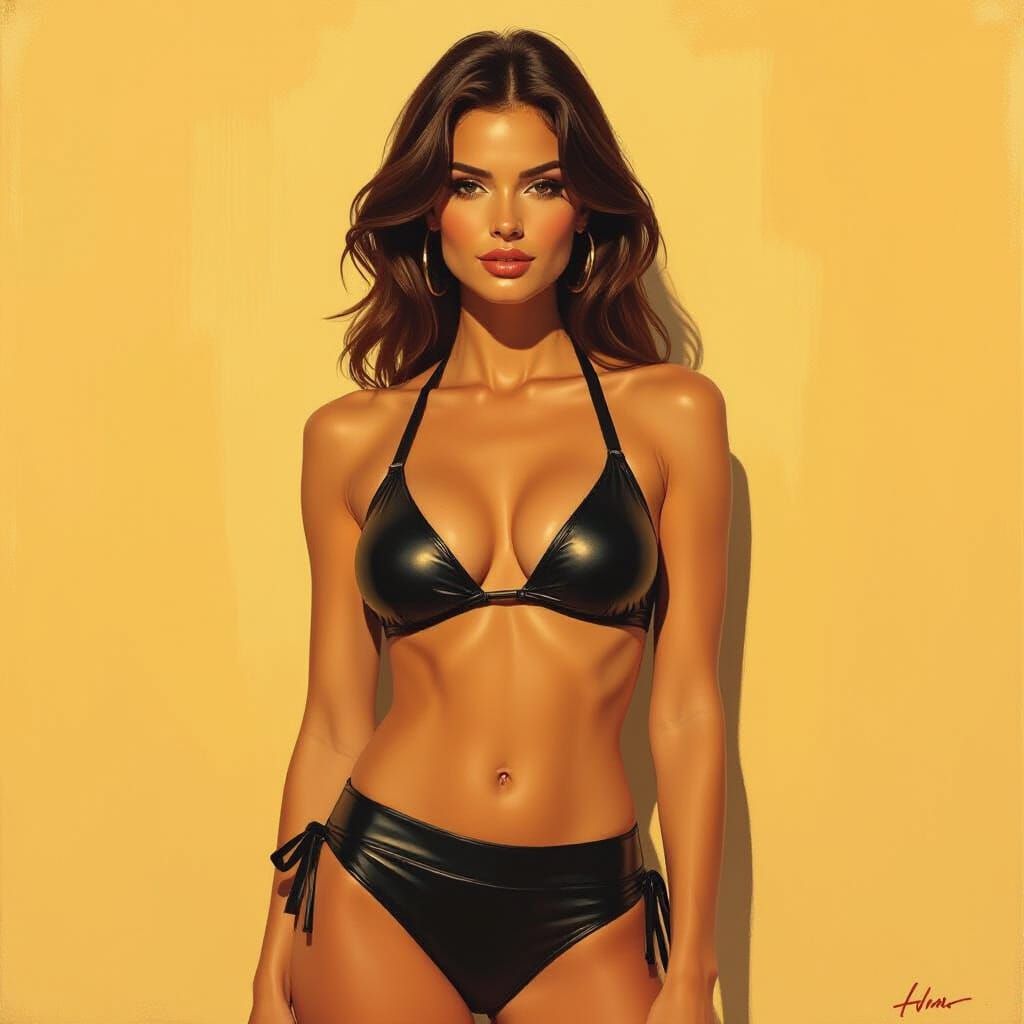 Golden Hour Leather Bikini as Gouache Painting