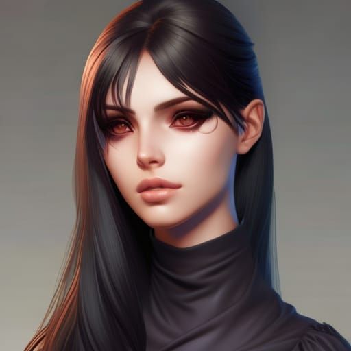 Gothic E-girl Portrait in Digital Painting Style