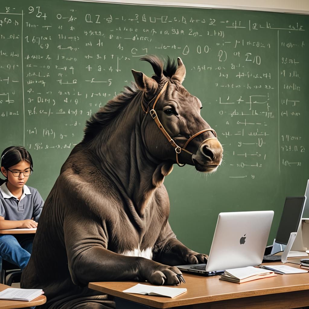 Animal Student Taking a Math Test on Computer