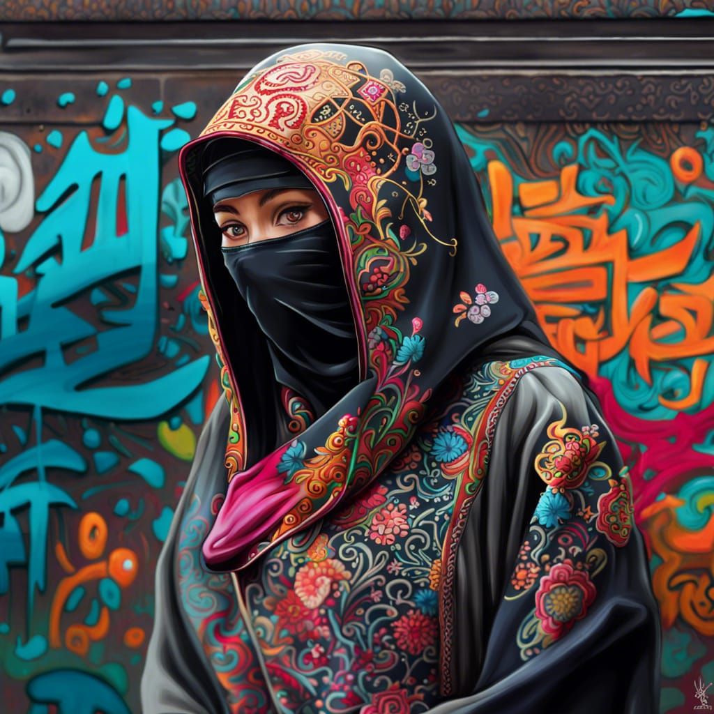 Caucasian Niqabi Muslim in Ornate Chinese Clothing