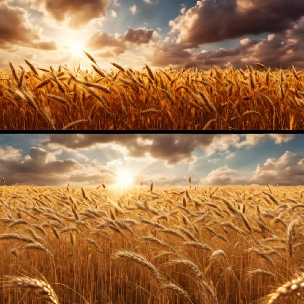Golden Wheat Field Landscape in Hyperreal Style