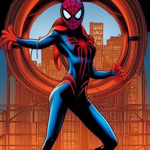 Dynamic Spidergirl Comic Book Art Illustration