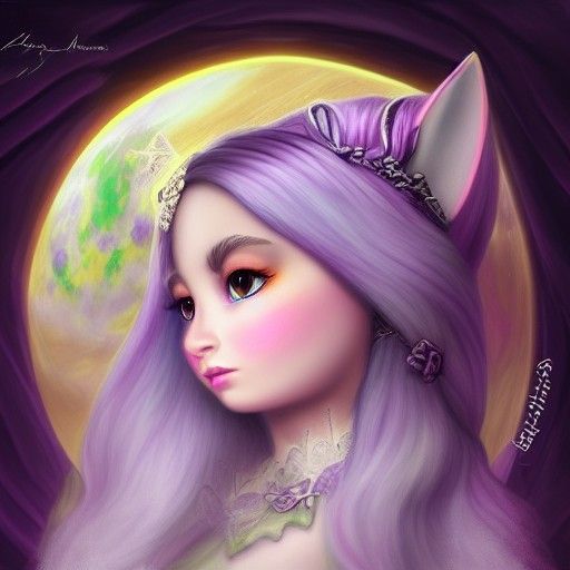 Moonlit Feline Princess in Detailed Matte Painting