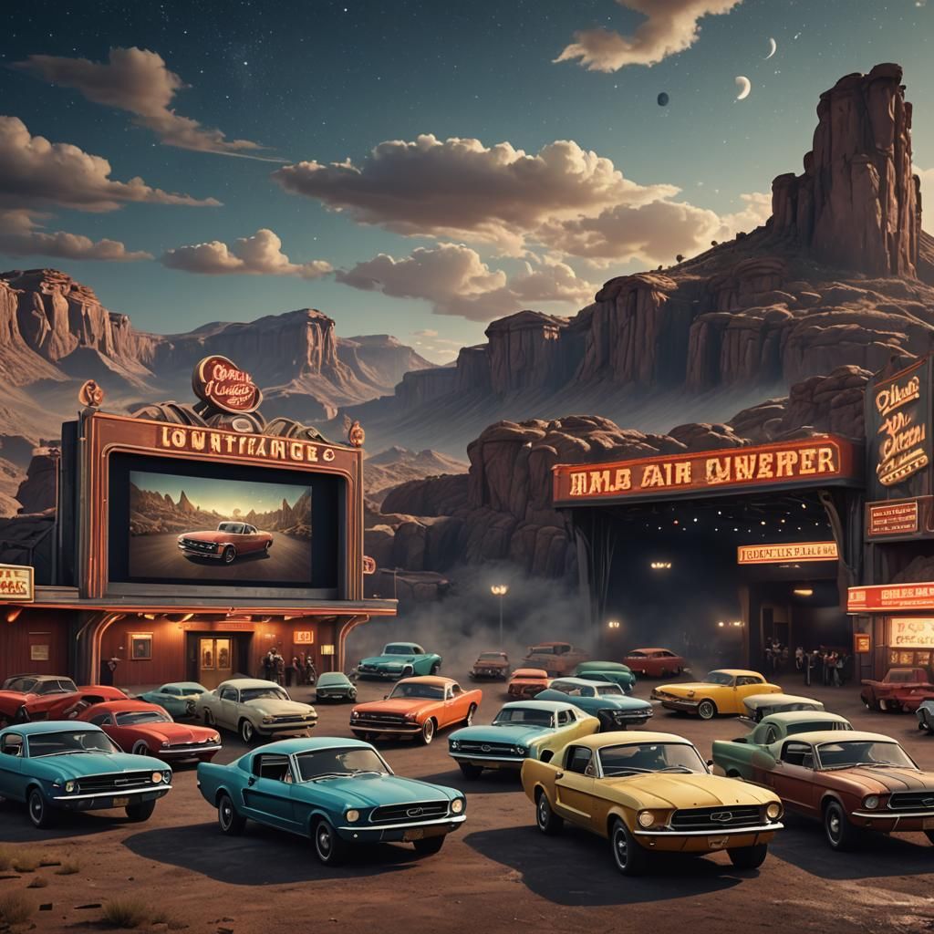 Vintage Drive-In Theater with Classic Cars