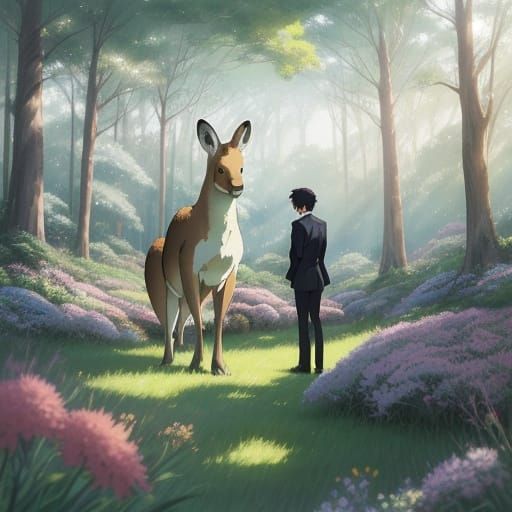 Whimsical Tuxedoed Kangaroo in a Vibrant Meadown