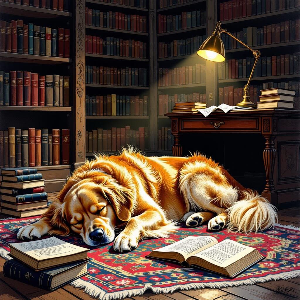 Golden Retriever Dreams in Hyperrealistic Colored Pencil