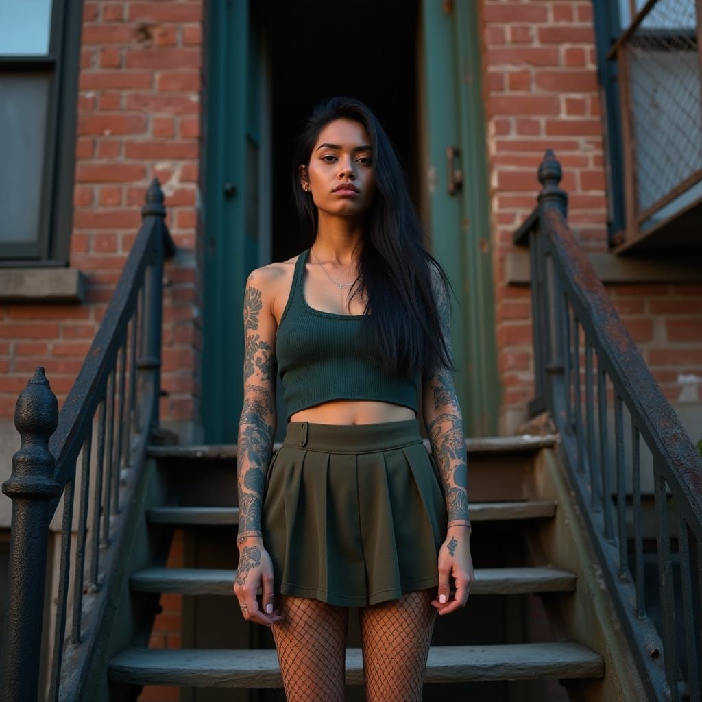 Native American Woman in Urban Setting, Hyperrealism