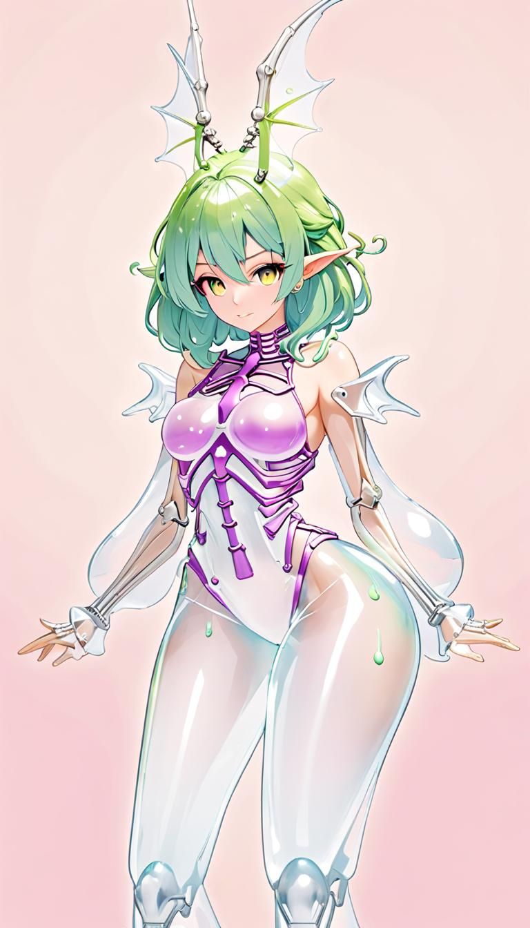 Rainbow Slime Dragon Girl with Robot Skeleton