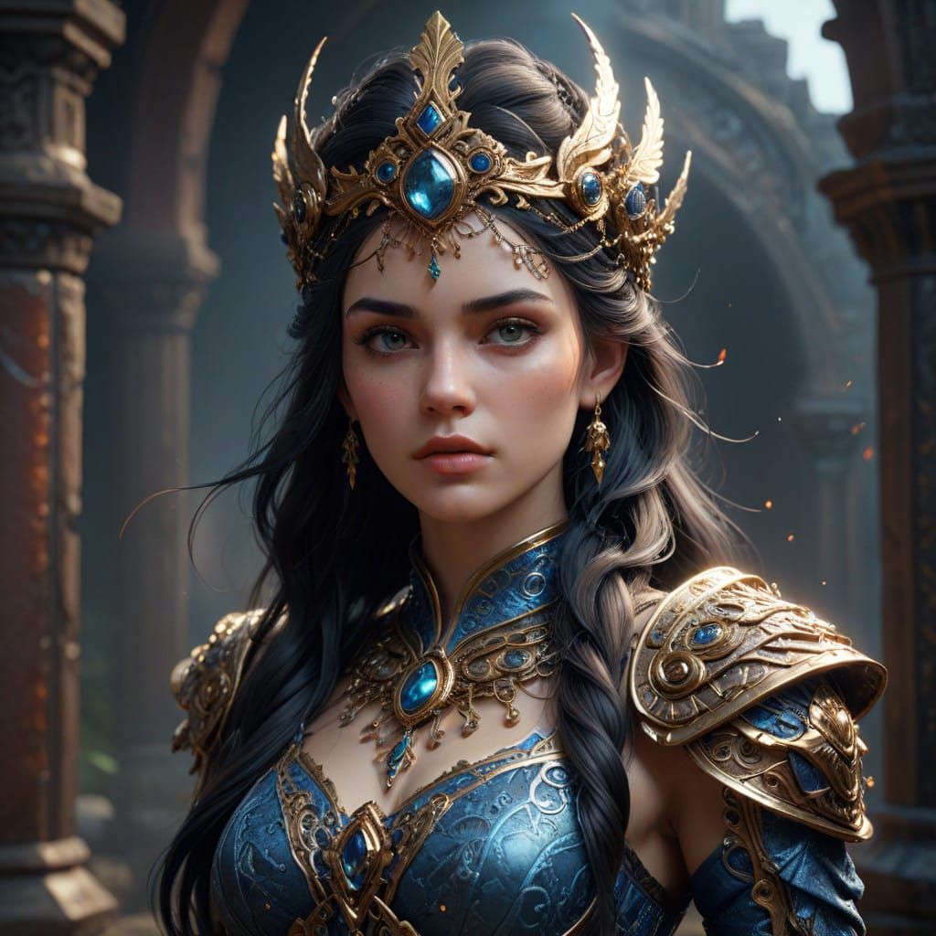 Regal Fantasy Figure in Ornate Metallic Attire