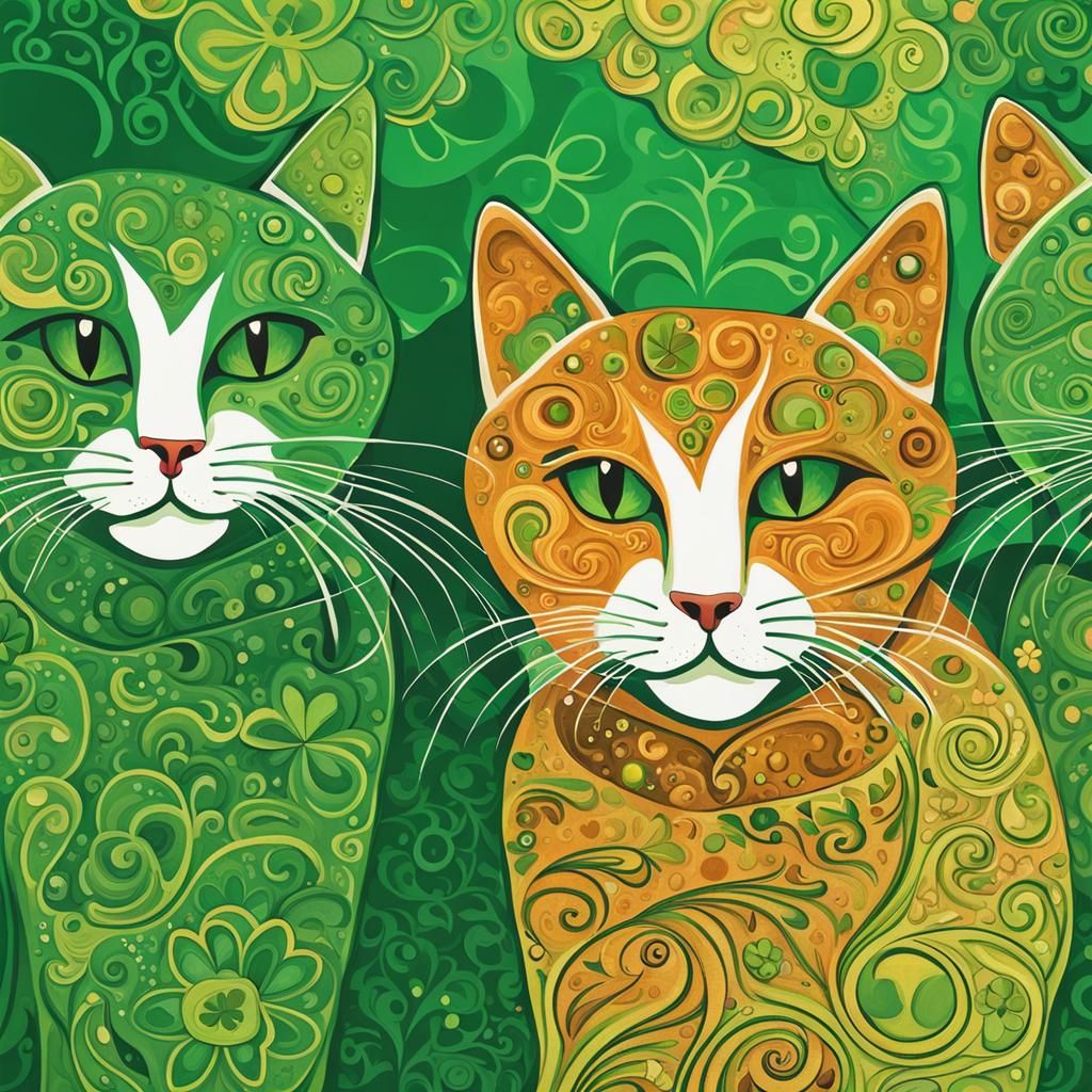 St. Patrick's Day Cats in Abstract Style