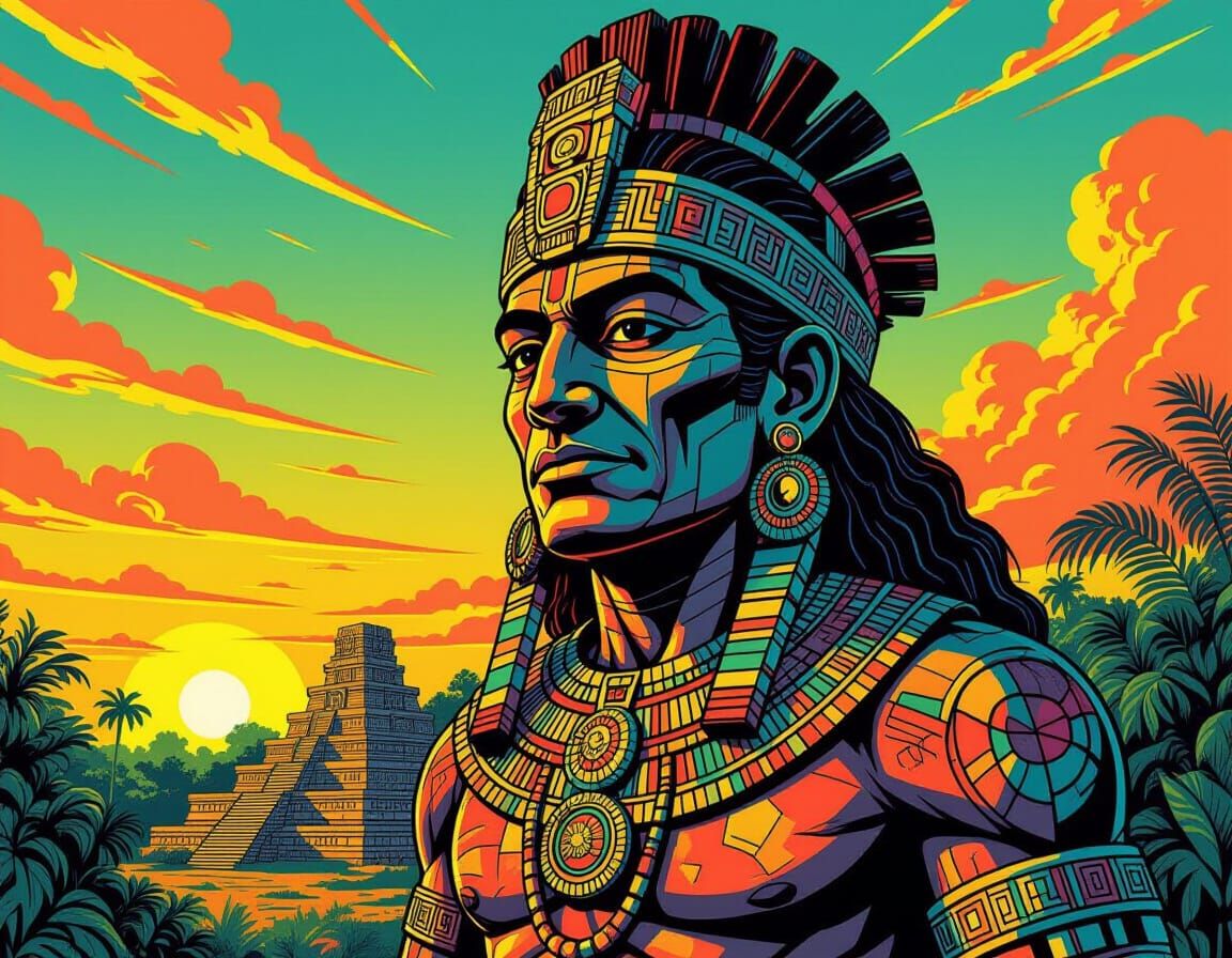 Mayan Civilization 1500s in Bold Comic Art Style