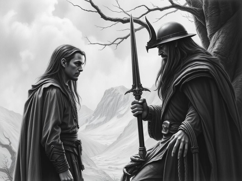 Boromir and Elrond Meet: Charcoal Fantasy Art