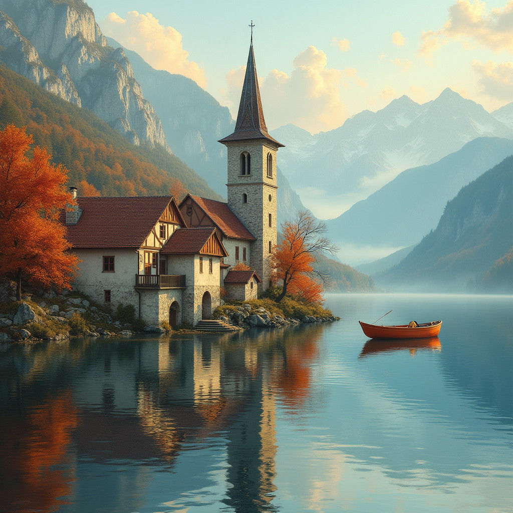 Lakeside Village in Autumn Light