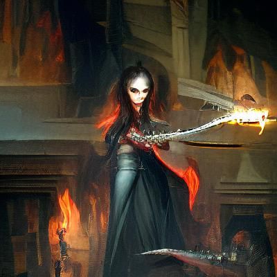 Female Vampire with Flaming Sword: Sinister Dark Fantasy