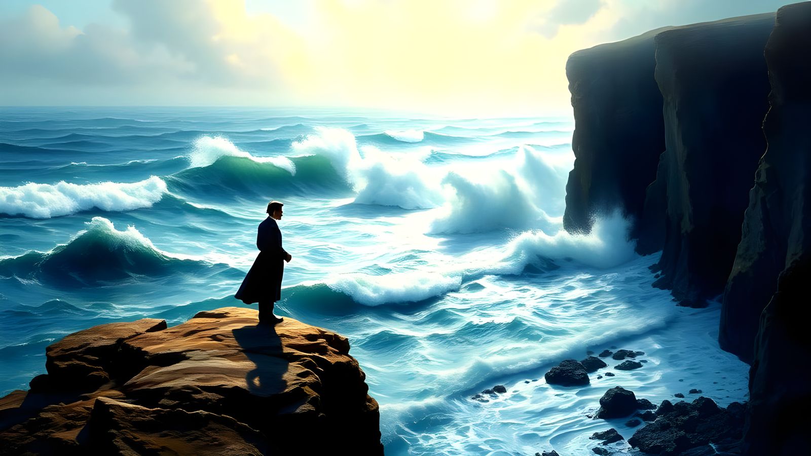 Surreal Romantic Seascape with Oil Painting Textures