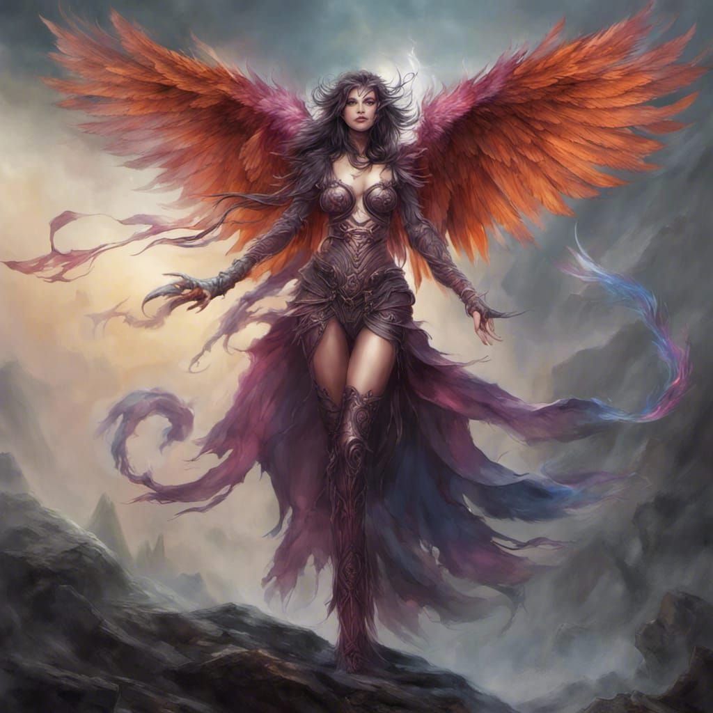 Hyperdetailed Harpy Portrait in Vibrant Color