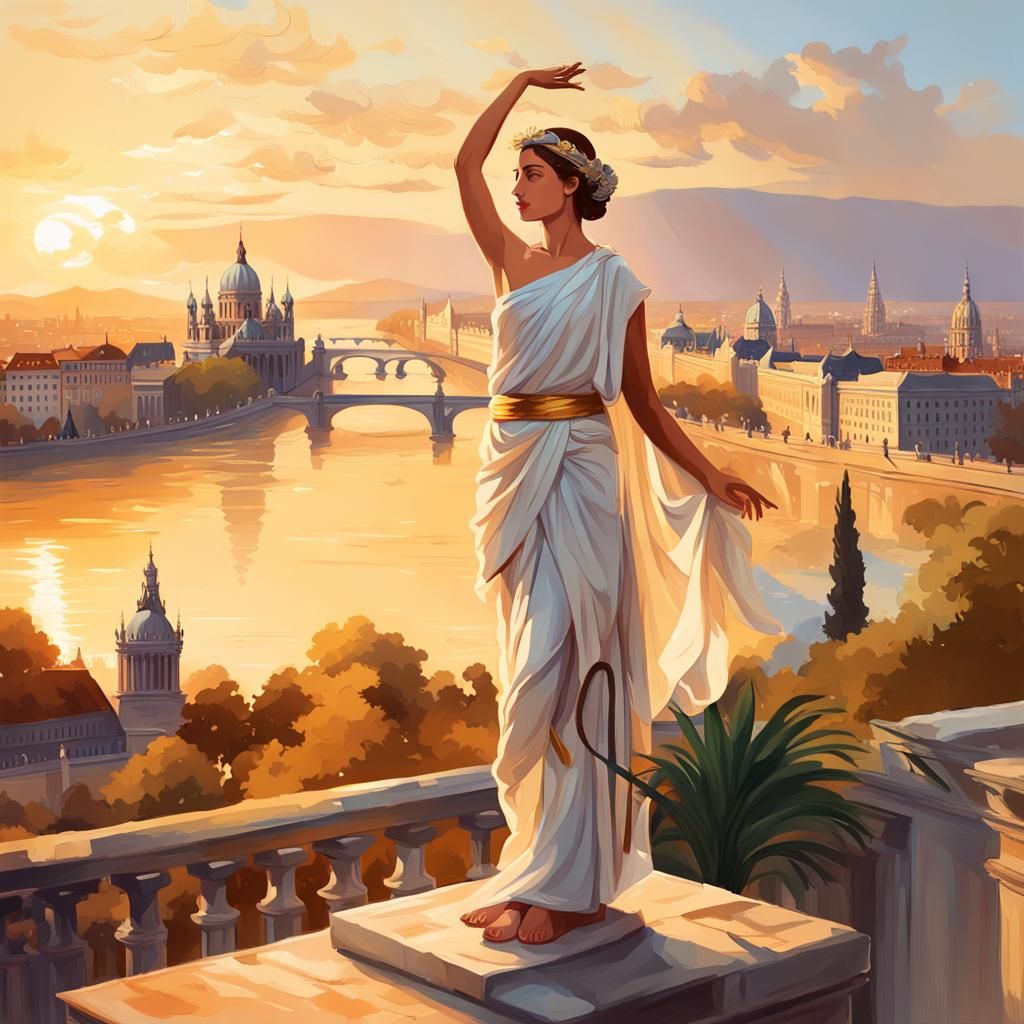 Elegant Lady with Palm Branch in Neoclassical Style