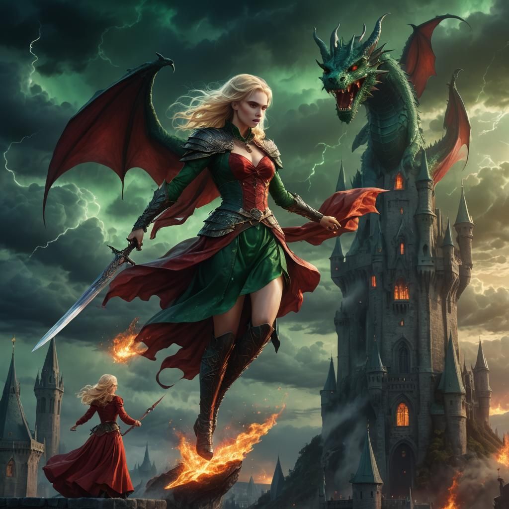 Vampire Princess, Dragon, and Stormy Sky in Astral Illustrat...