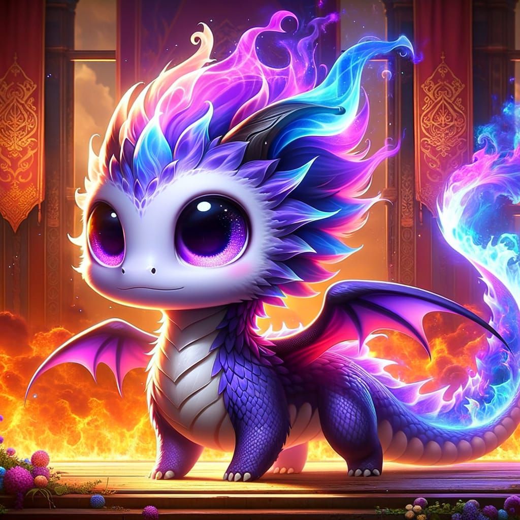 Ultra-Cute Purple Dragon Breathing Colorful Fire