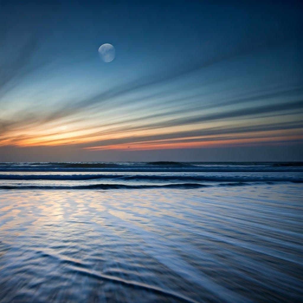 Under the enchanting glow of a full moon, the ocean waves su...