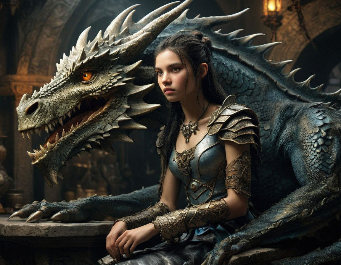 Hyperrealistic Female Dragon Maid in Cinematic HDR