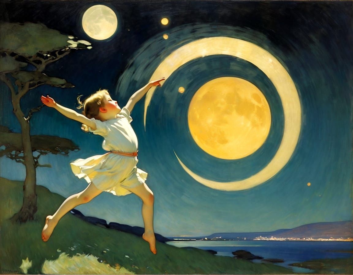 Surreal Figures With Multiple Limbs and Celestial Bodies