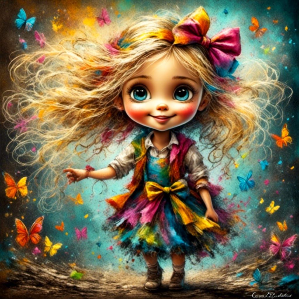 Whimsical Chalk Art: Little Girl in Fantasy Scene