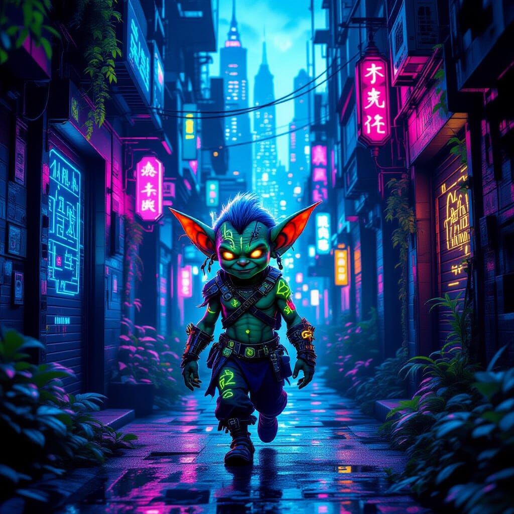 Cyberpunk Goblin in Neon Fairyland
