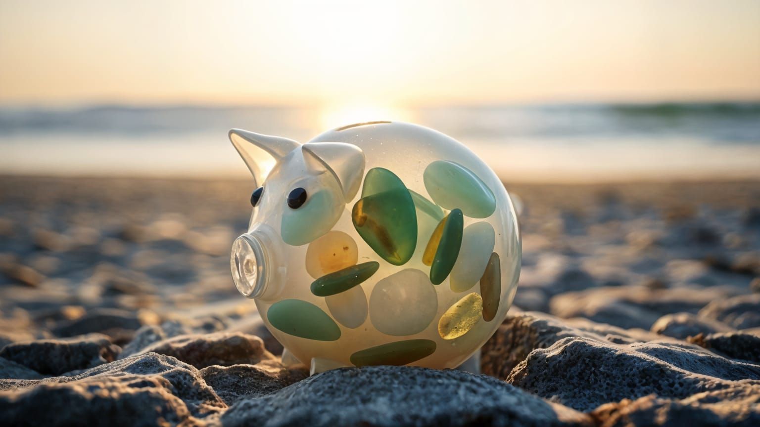 Sea Glass Piggy Bank Sculpture