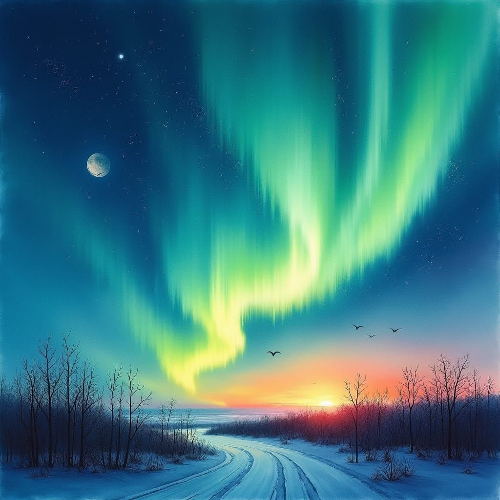 Kansas Northern Lights: Watercolor Renaissance Painting