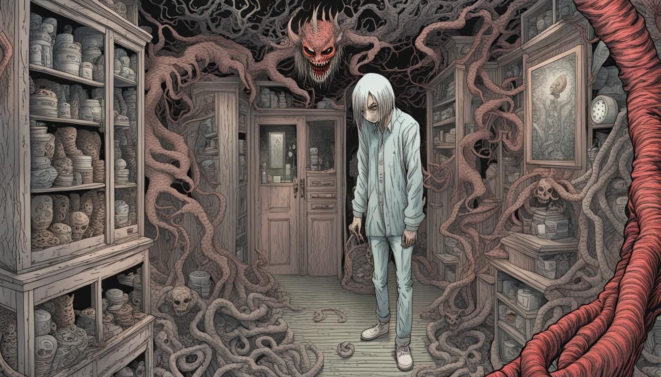 Junji Ito Style Demon in Haunted Place