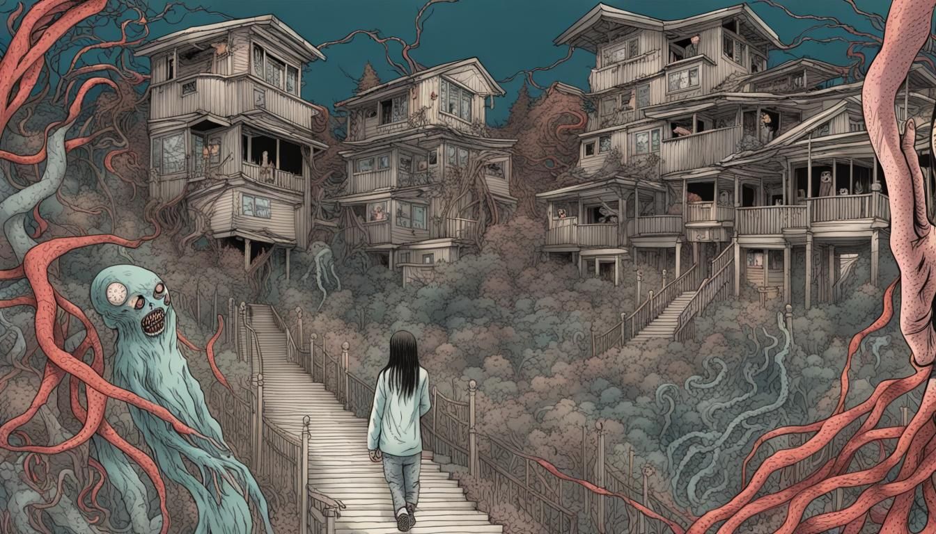 Junji Ito Style Demon in Haunted Location