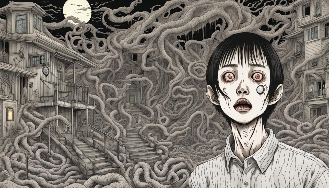 Chaotic Demon in Haunted Location, Junji Ito Style