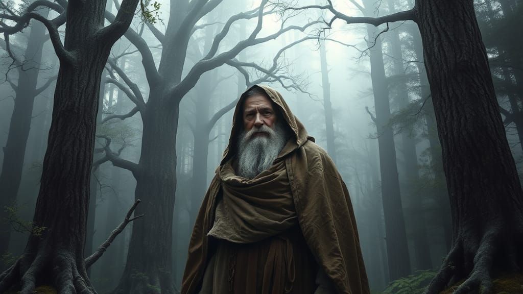 Mystical Forest with Ancient Sage, Dürer Style