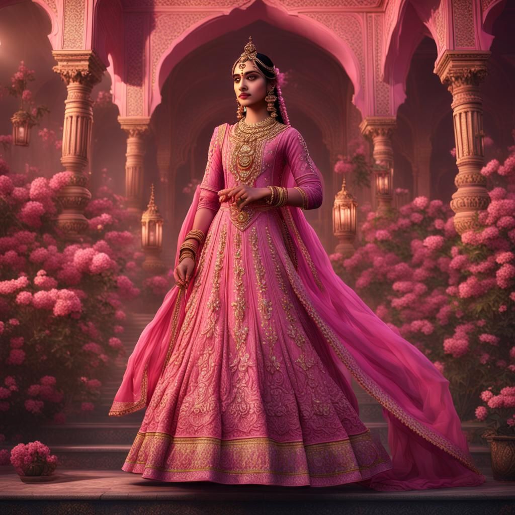 Radha Krishna in Pink Dress: Detailed Fantasy Art